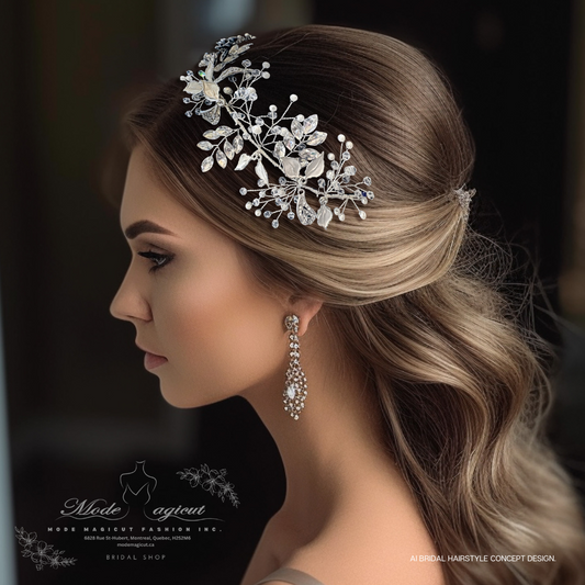 Elegant Leaf Design Rhinestone Headband with Pearls and Crystals | Bridal Hairpiece