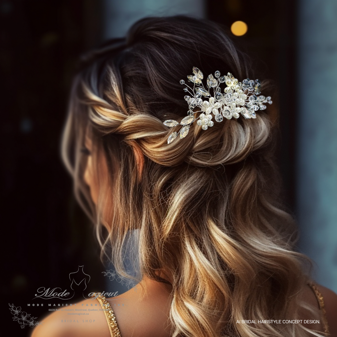 #23306325 Luxury Rhinestone Haircomb with Pearls and Crystals | Exquisite Bridal Accessory | Rose Gold Bridal Haircomb