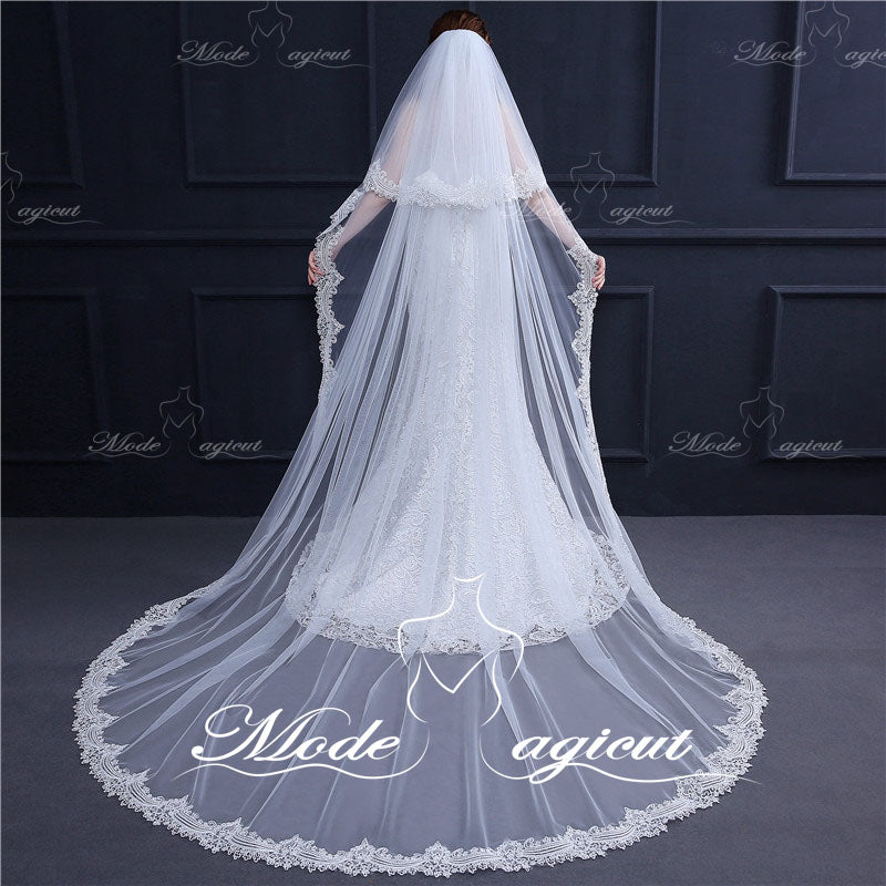 #30308026 Lace Cathedral Bridal Veils Two-tier