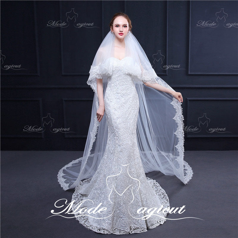 #30308026 Lace Cathedral Bridal Veils Two-tier
