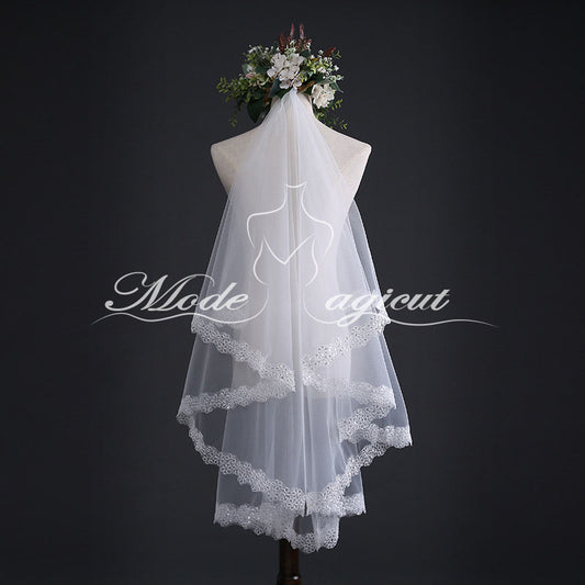 #03308001 One-Tier Classic Bridal Veil with  Sequin Trimming Edge
