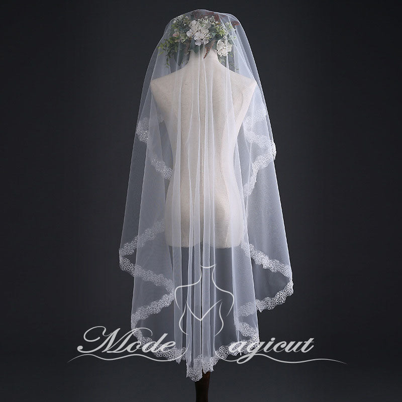 #03308001 One-Tier Classic Bridal Veil with  Sequin Trimming Edge