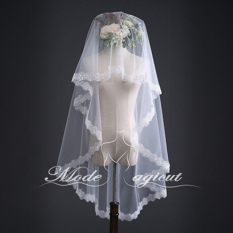 #03308001 One-Tier Classic Bridal Veil with  Sequin Trimming Edge