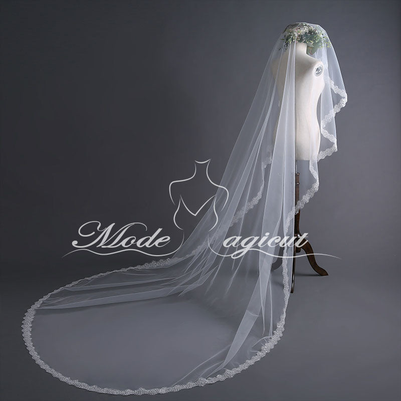 #04308020 3 Meters One-Tier Ivory Cathedral Wedding Veil