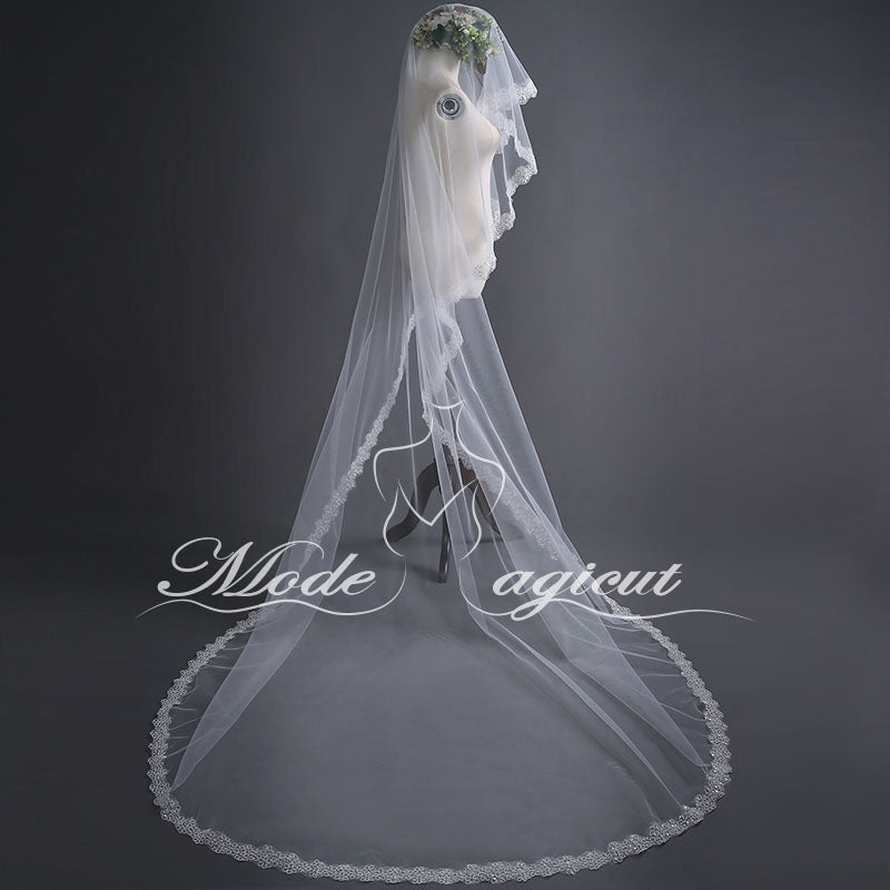 #04308020 3 Meters One-Tier Ivory Cathedral Wedding Veil