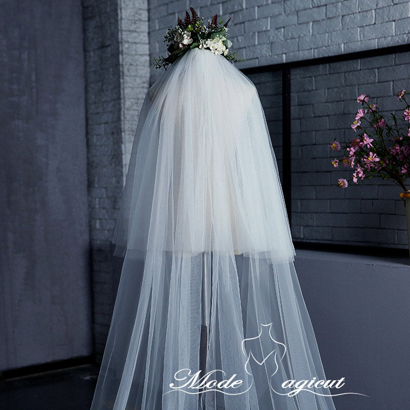 #05308009 3*3.5 Meters Two-Tier Cathedral Bridal Veils with Comb