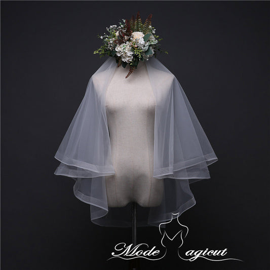#07308012 Two-tier Pencil Edge Elbow Bridal Veils