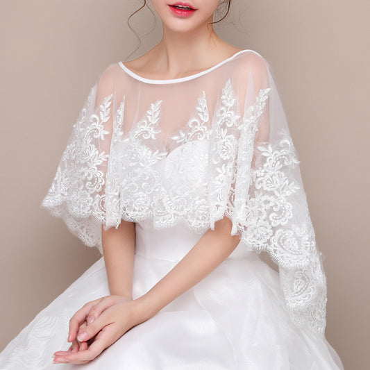 #10228002 Ivory Fashion Bridal Wrap with Lace Applique
