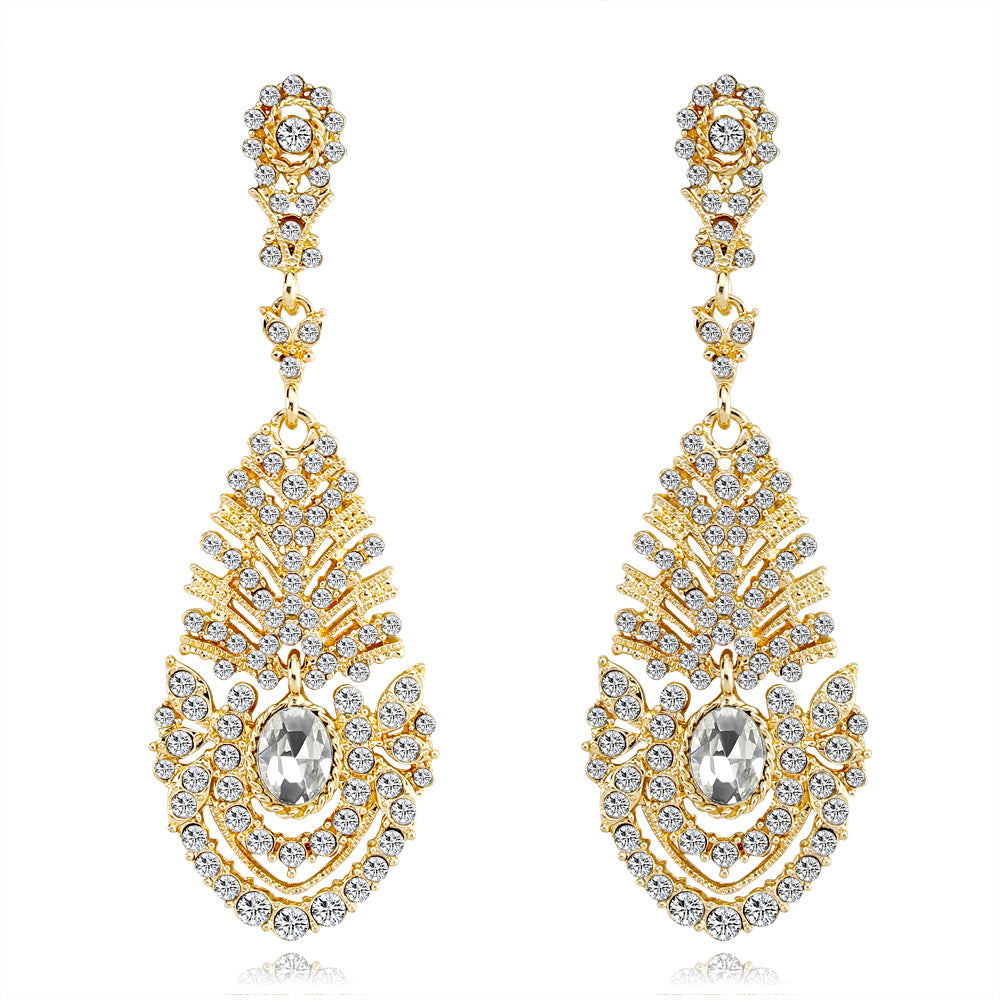 #02538104 Ladies' Long Teardrop-shaped Ally/Rhinestone Drop Earrings