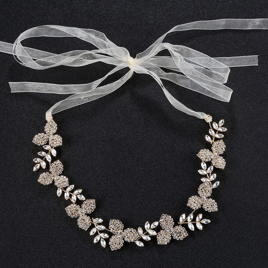 #06417214 Leaf shape Golden Rhinestone/Alloy Headband