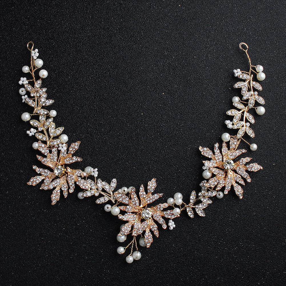 #09418197 Golden Color Rhinestone Alloy with Imitation Pearls Headband