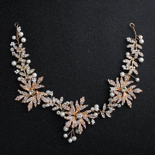 #09418197 Golden Color Rhinestone Alloy with Imitation Pearls Headband