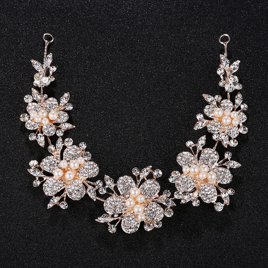 #05418219 Ladies Rhinestone/Alloy/Imitation Pearls Headbands Available Golden and Silver