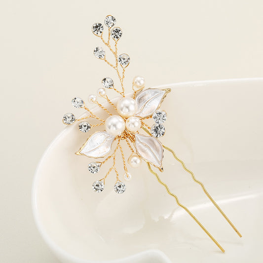 #03448215 Elegant  Imitation Pearls and Rhinestone, Alloy Hairpins