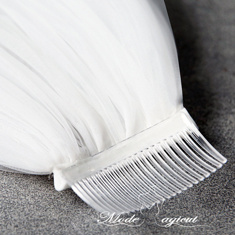 #21308006  4*3 Meters Sequins Lace Applique Edge Cathedral Bridal Veils with Comb
