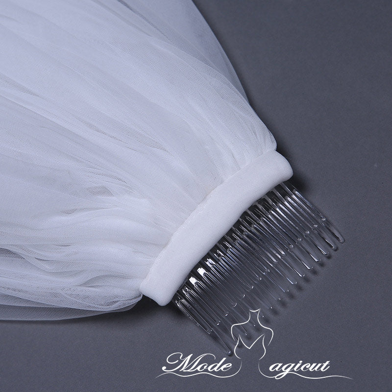 #14308007 4*1.6 Meters One-tier Sequins Lace Applique Edge Cathedral Bridal Veils with Comb