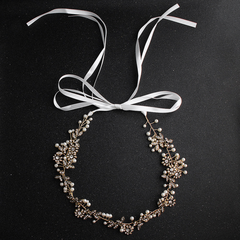 #06418077 Floral Crystal Headbands with Imitation Pearls
