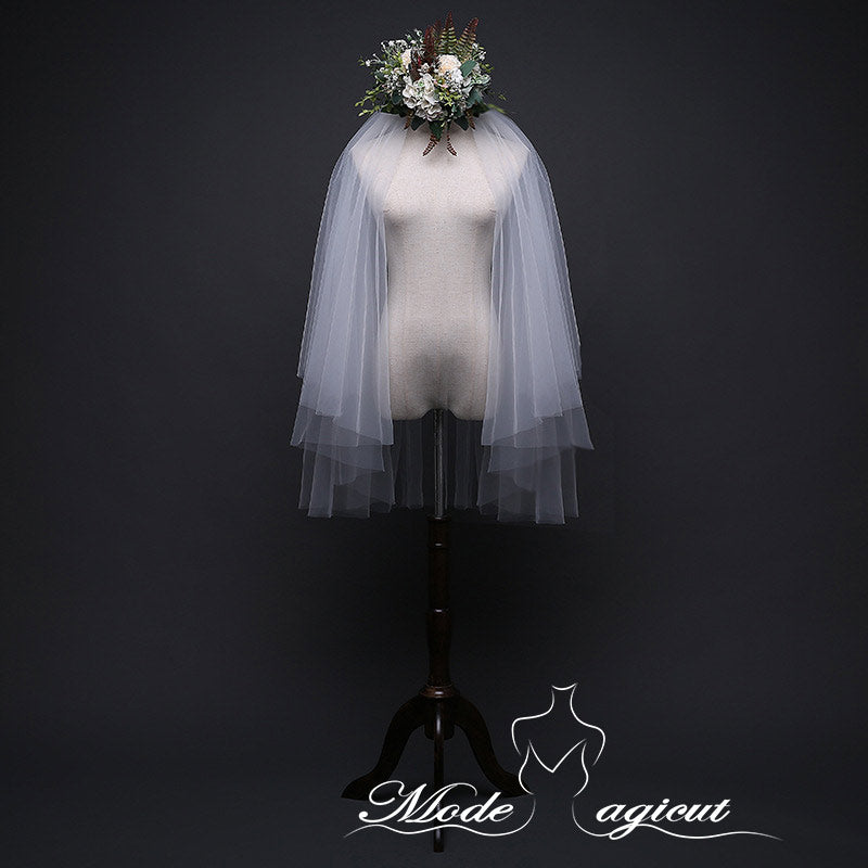 #04308011 Two-Tier Pencil Edge Elbow Bridal Veils