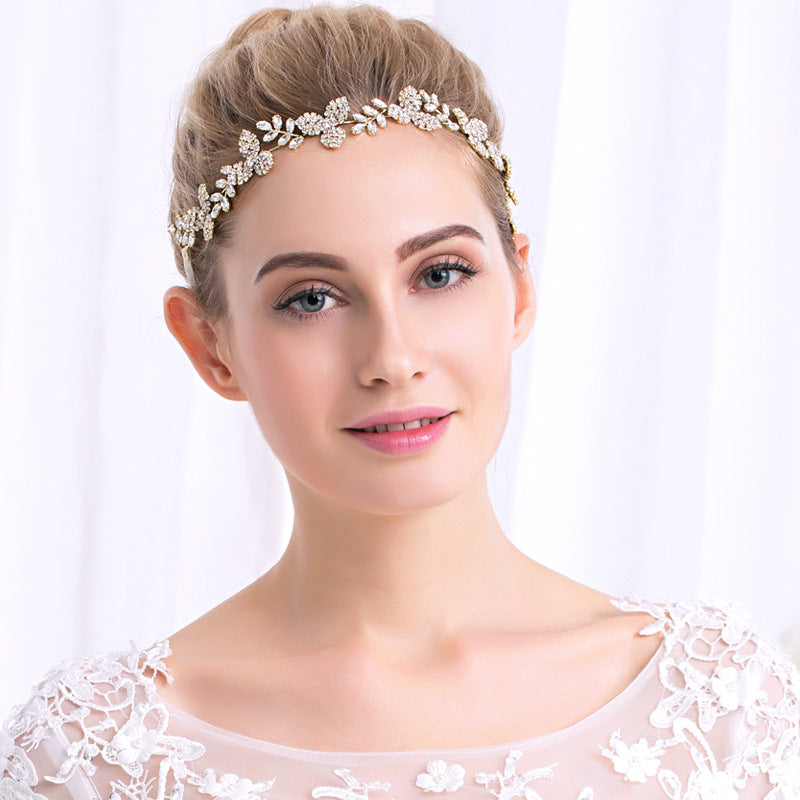 #06417214 Leaf shape Golden Rhinestone/Alloy Headband
