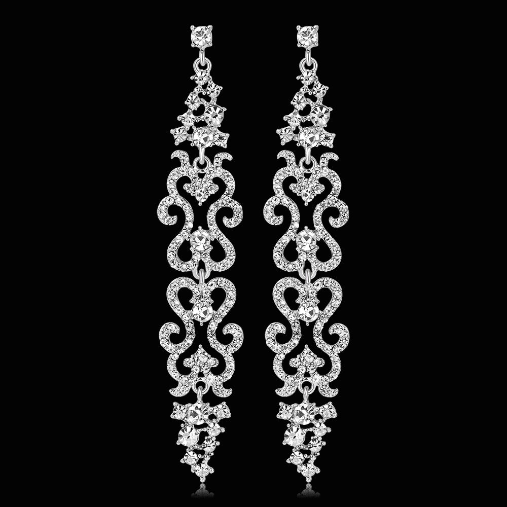 #02538098 Long Classic Alloy/Rhinestone Drop Earrings