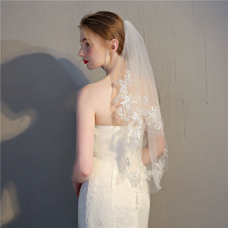 #05308016 Elbow length Two-Tier Bridal Veils with Lace Applique Edge (75 cm)