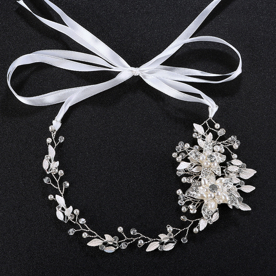 #07418076 Romantic Alloy Rhinestone  with Imitation Pearls Handmade Floral Headband