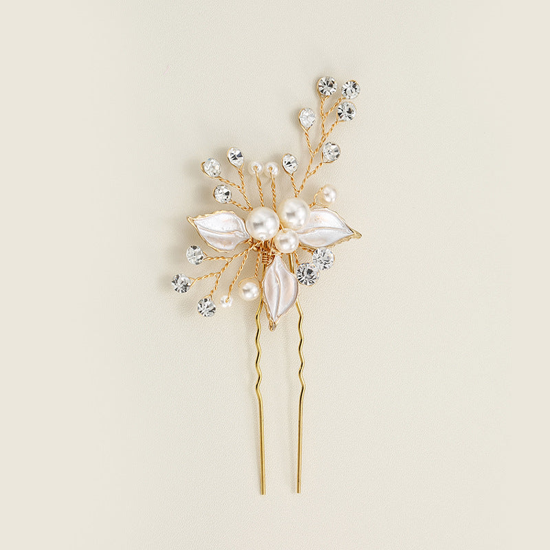 #03448215 Elegant Imitation Pearls and Rhinestone, Alloy Hairpins