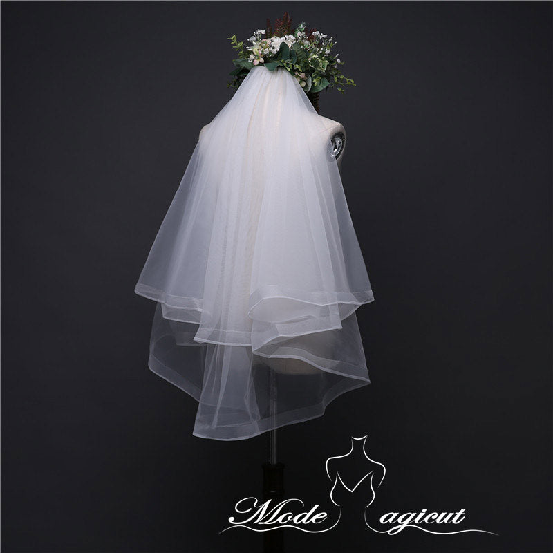 #07308012 Two-tier Pencil Edge Elbow Bridal Veils