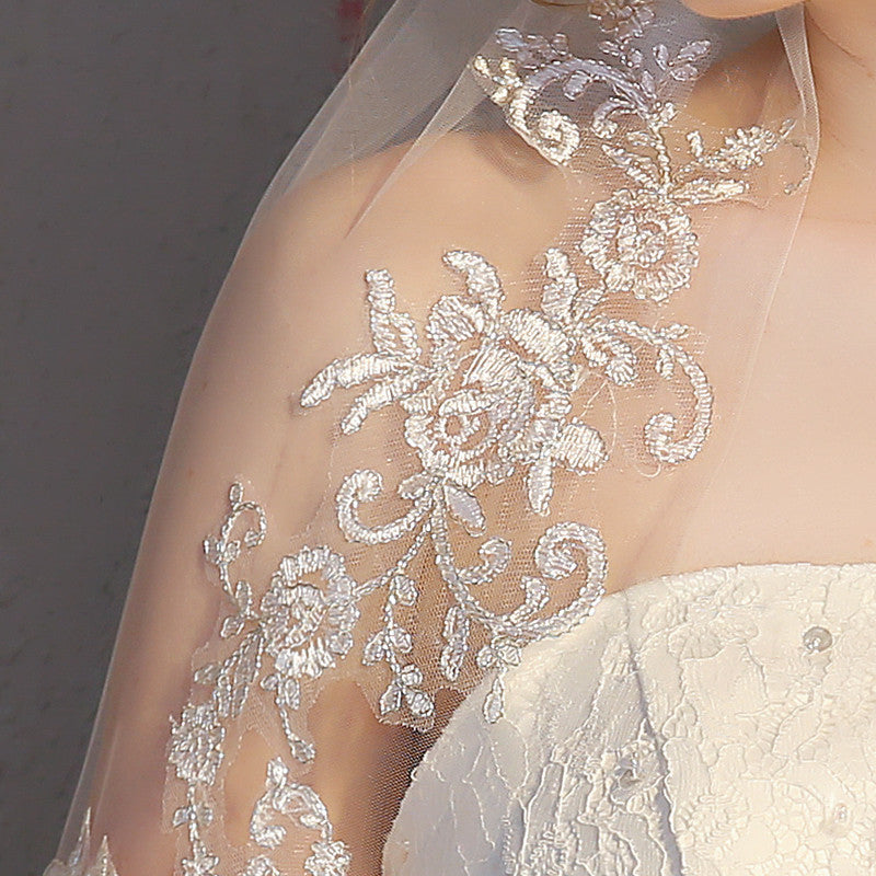 #05308016 Elbow length Two-Tier Bridal Veils with Lace Applique Edge (75 cm)
