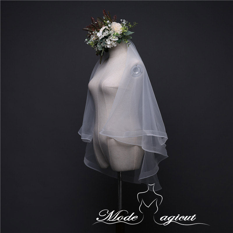 #07308012 Two-tier Pencil Edge Elbow Bridal Veils