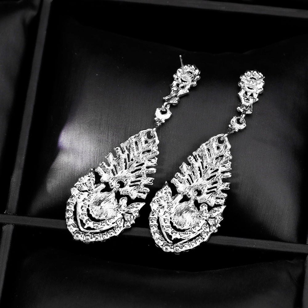 #02538104 Ladies' Long Teardrop-shaped Ally/Rhinestone Drop Earrings