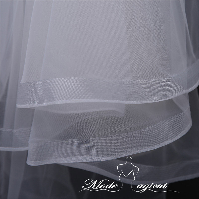 #07308012 Two-tier Pencil Edge Elbow Bridal Veils