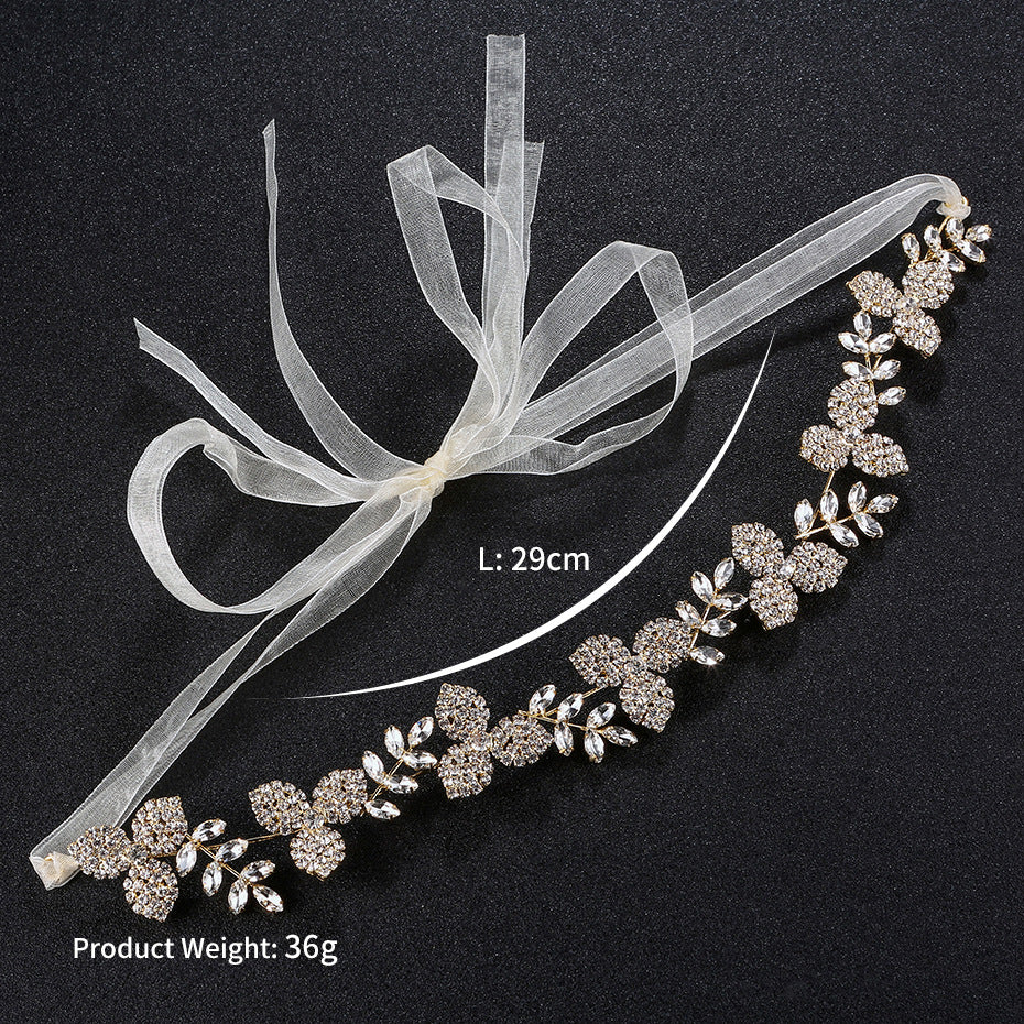 #06417214 Leaf shape Golden Rhinestone/Alloy Headband