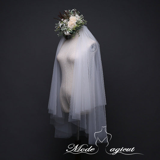 #04308011 Two-Tier Pencil Edge Elbow Bridal Veils