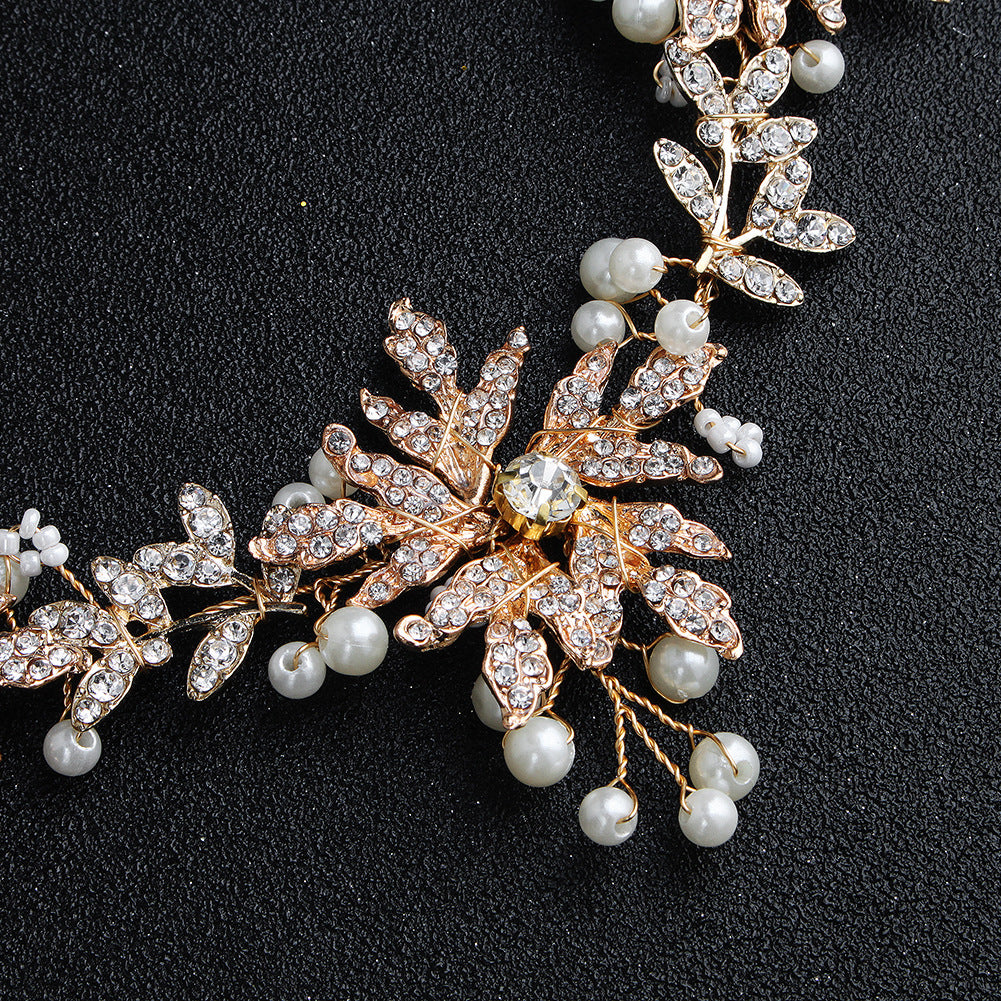 #09418197 Golden Color Rhinestone Alloy with Imitation Pearls Headband