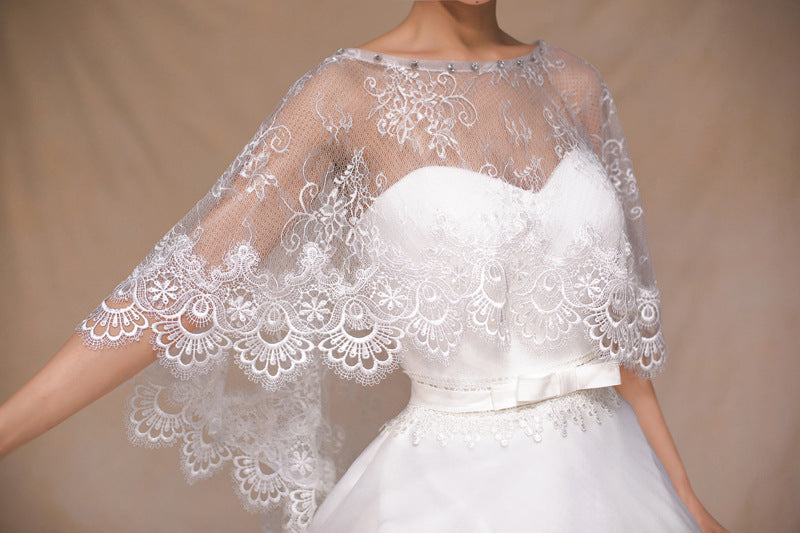 #10228003 Ivory Lovely Bridal Wrap with Lace Applique