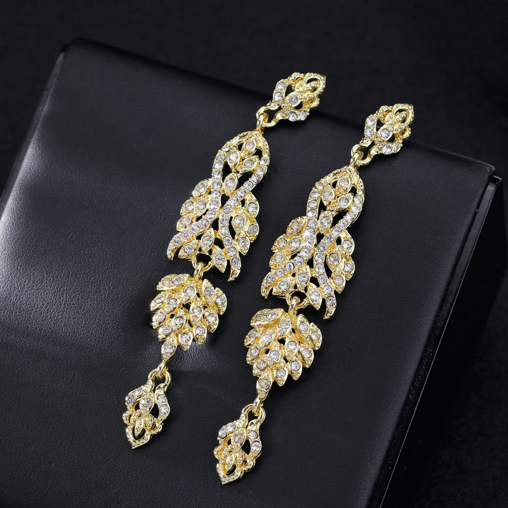 #02538101 Ladies' Long Alloy/ Rhinestone Drop Earrings