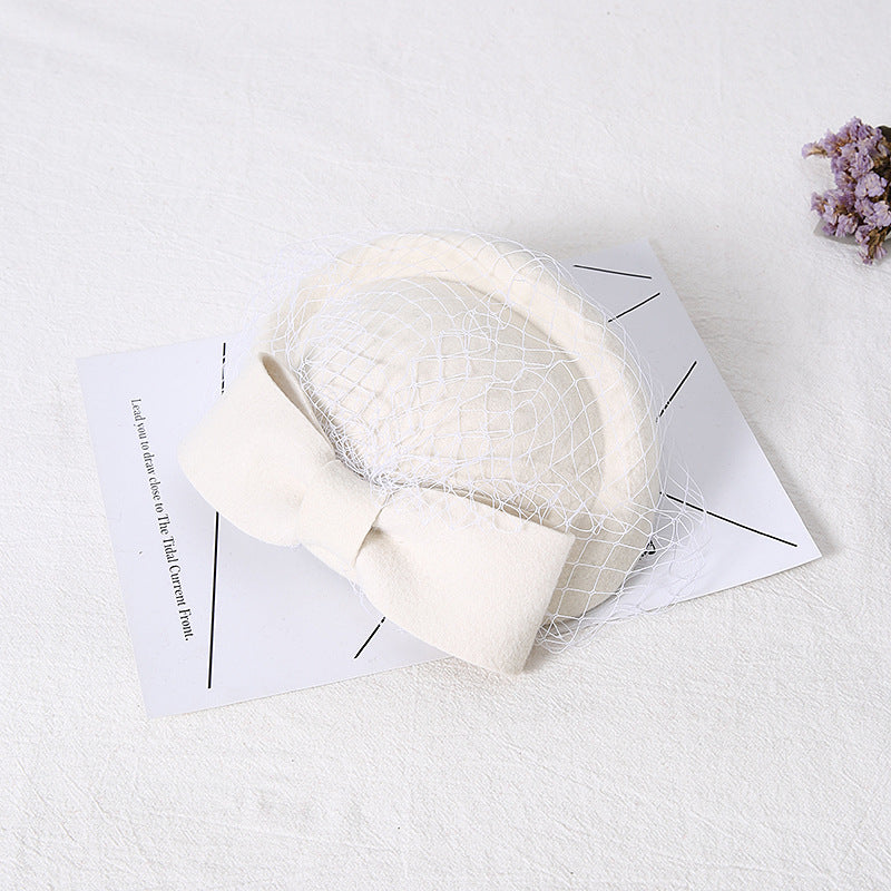 #14948007 Elegant Wool Fascinators with Bow-knot and Veil