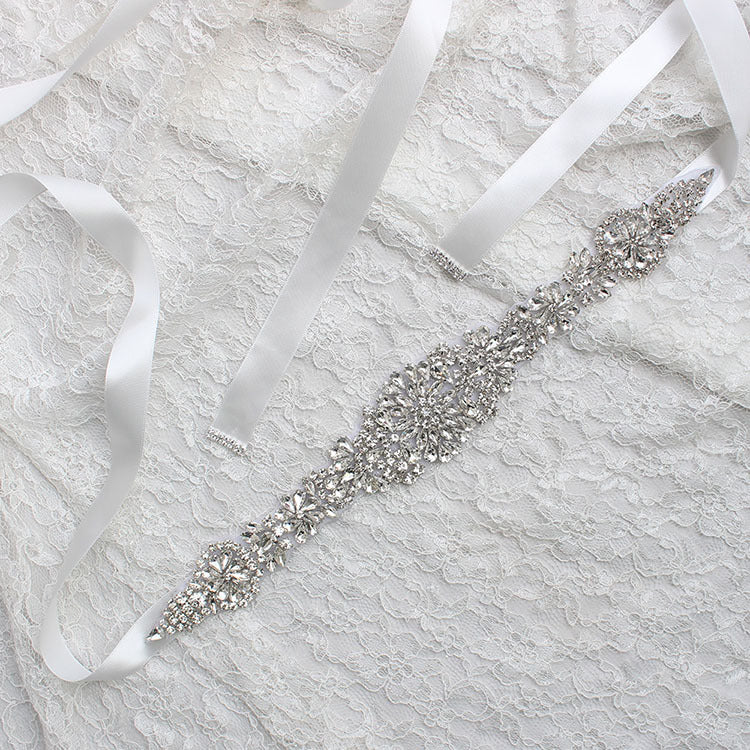 #06608278 Bridal Ribbon Sash with Rhinestones applique