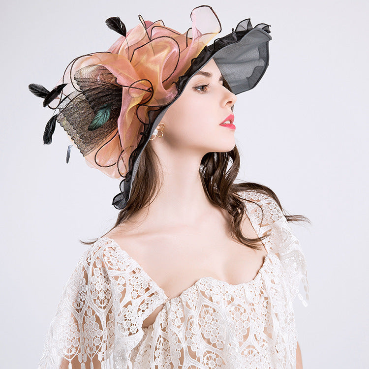 #09968036 Ladies' Elegant Organza Floppy Summer Hat with Bow-knot