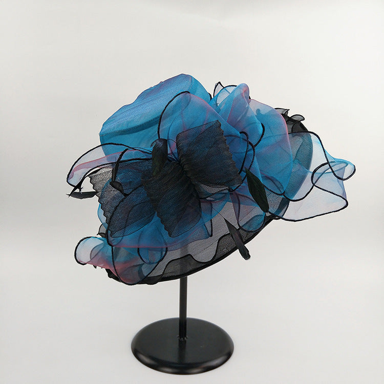 #09968036 Ladies' Elegant Organza Floppy Summer Hat with Bow-knot