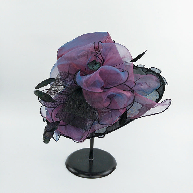 #09968036 Ladies' Elegant Organza Floppy Summer Hat with Bow-knot