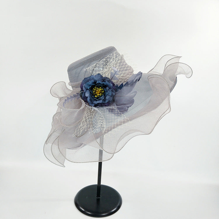#09968034 Fashion Floppy Organza Summer Hat with Flower