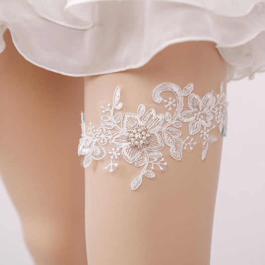 #05028167 Sexy Lace Garter with Rhinestones and Imitation Pearls Embellishment