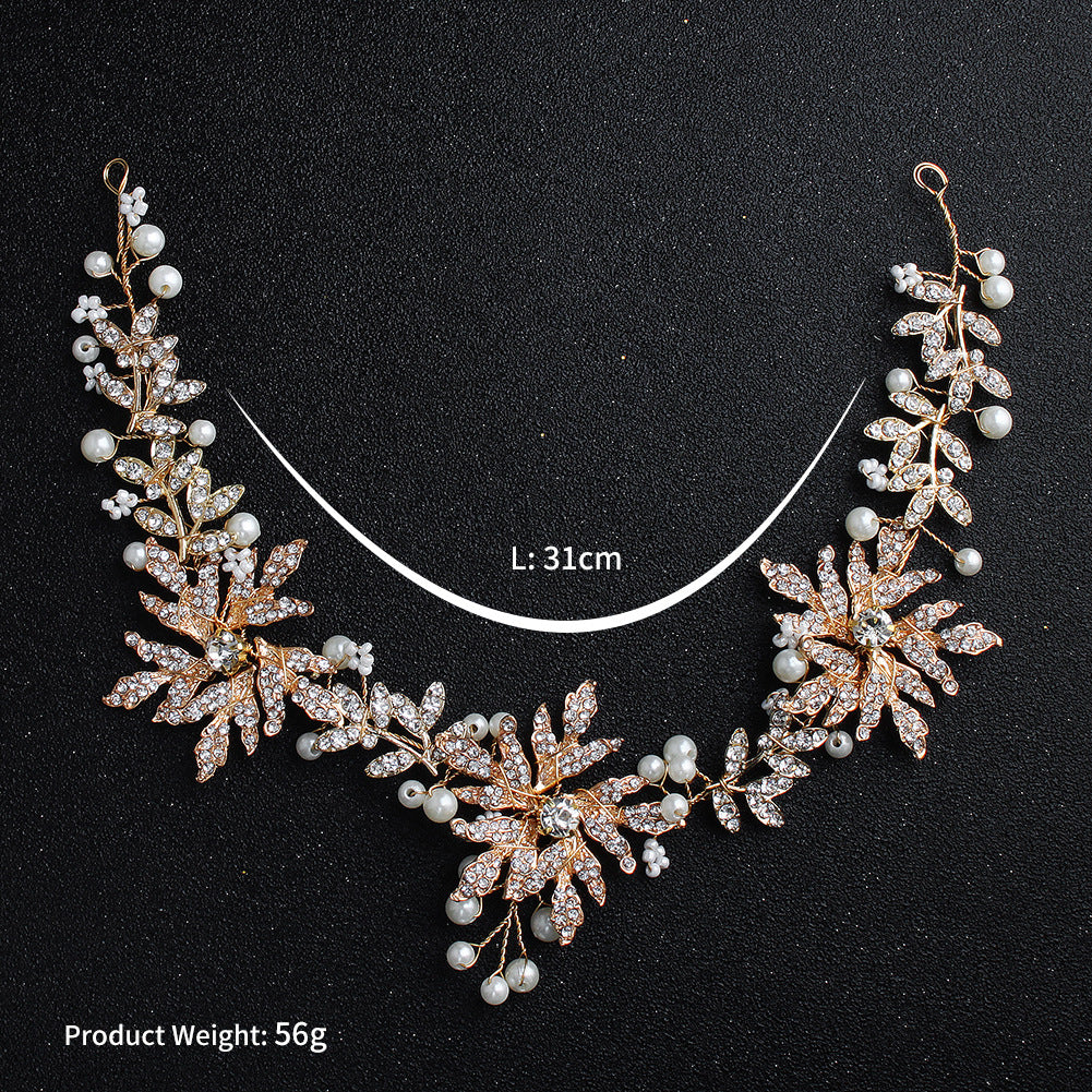 #09418197 Golden Color Rhinestone Alloy with Imitation Pearls Headband