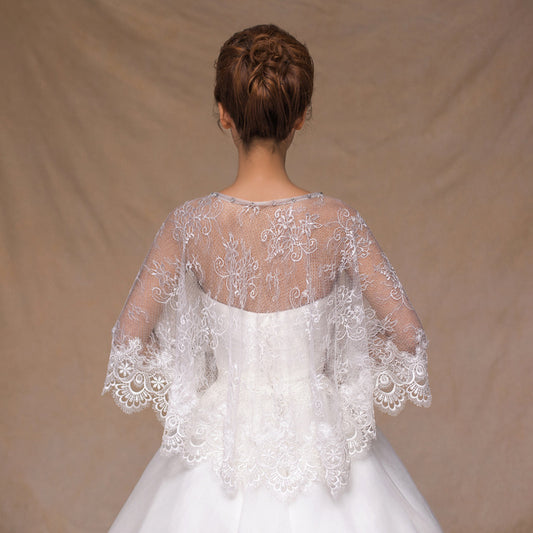 #10228003 Ivory Lovely Bridal Wrap with Lace Applique