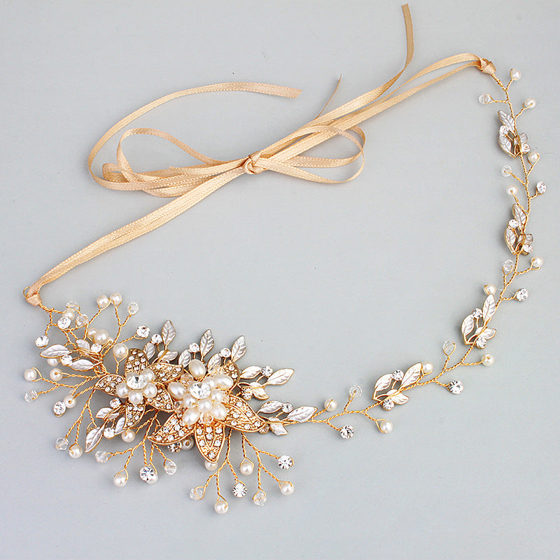 #07418076 Romantic Alloy Rhinestone  with Imitation Pearls Handmade Floral Headband