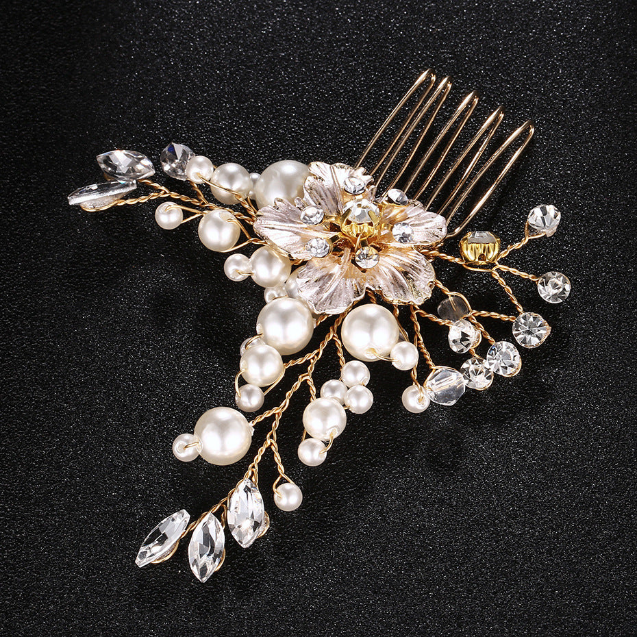 #03418229 Golden Color Rhinestones Hair Comb