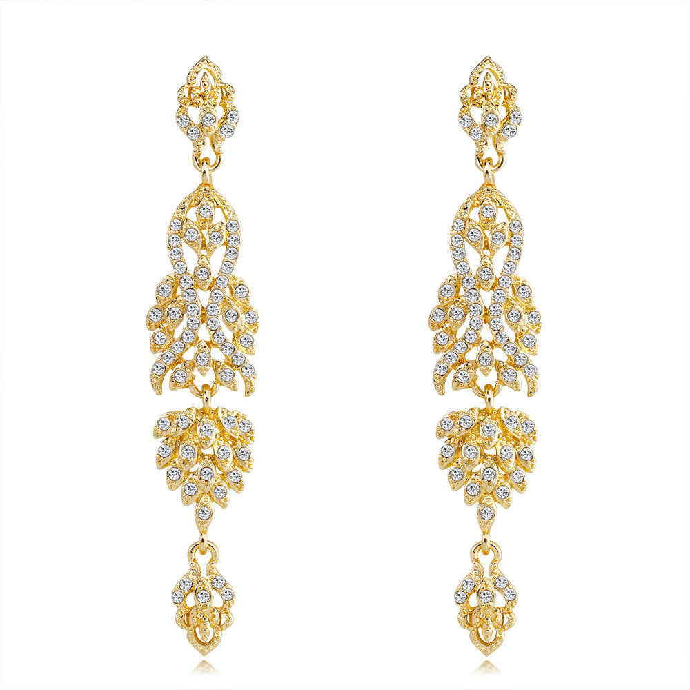 #02538101 Ladies' Long Alloy/ Rhinestone Drop Earrings