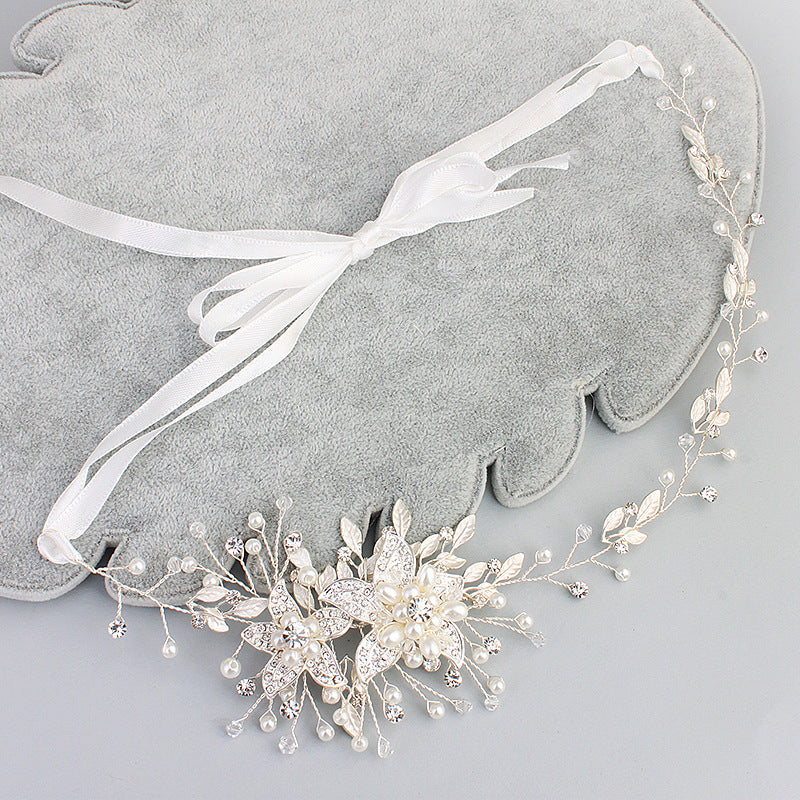 #07418076 Romantic Alloy Rhinestone  with Imitation Pearls Handmade Floral Headband